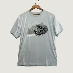 Habit Mens Medium Light Blue Bighorn Sheep Mountain Graphic T-Shirt Cotton Tee